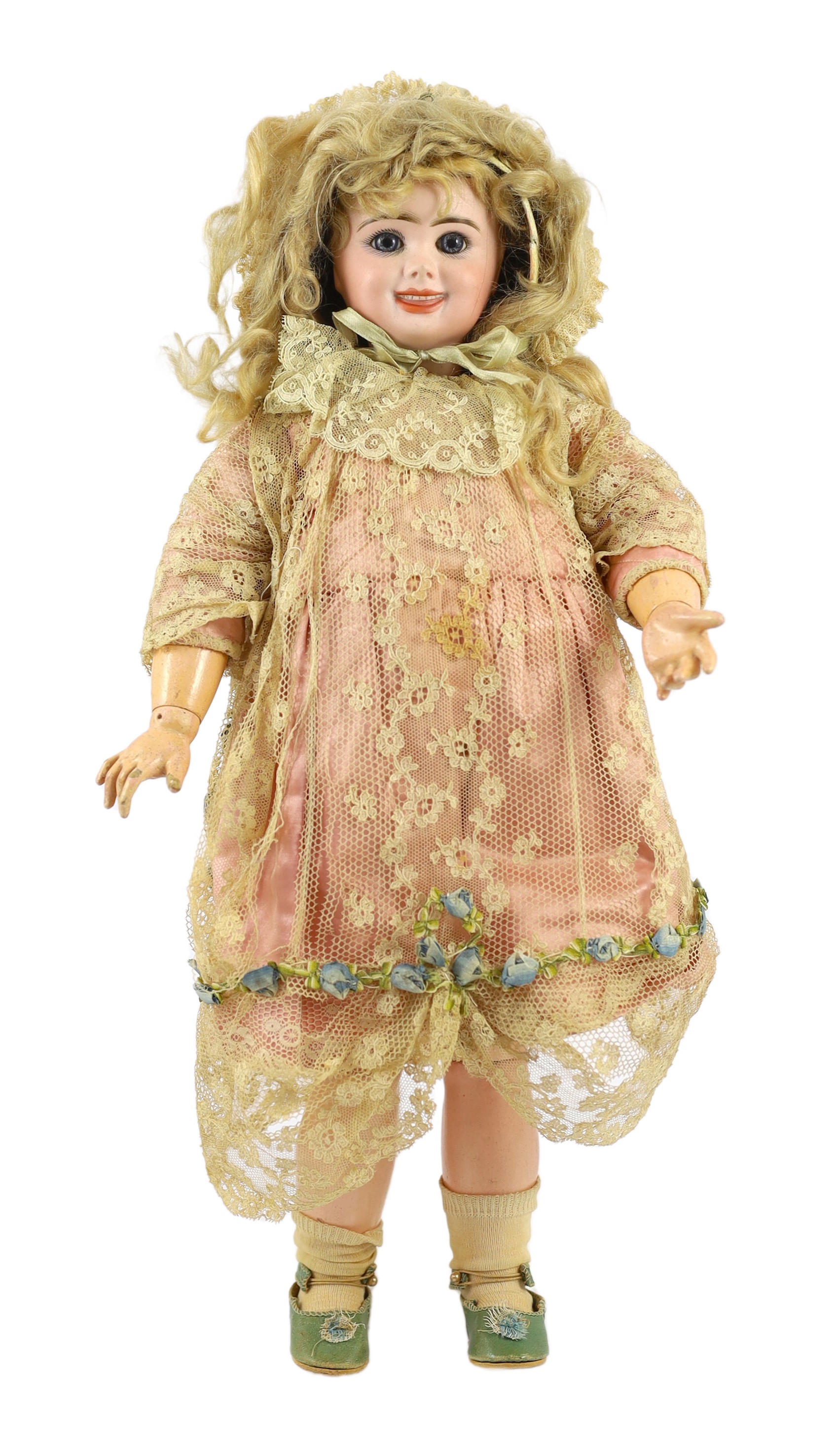 A fine and rare Jumeau pressed bisque two-faced doll, French, circa 1885, 18in.